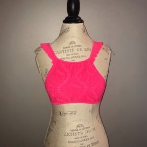 Aerie High-Neck Pink Eyelet Swimsuit Top Size XS